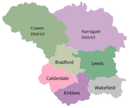 Map of districts within West Yorkshire and Harrogate